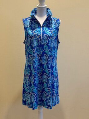 Anthony's Resort Wear Sleeveless Blue and White Zip Front Dress Sz XL